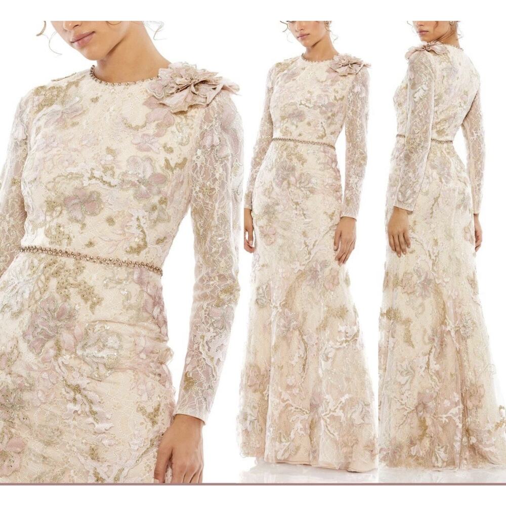 Mac Duggal 11174 Blush Embroidered Lace Trumpet Gown Size 18 $798